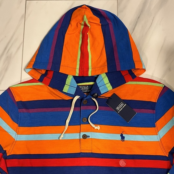 Men’s Polo Ralph Lauren Striped Henley Pullover Hoodie - Picture 2 of 5